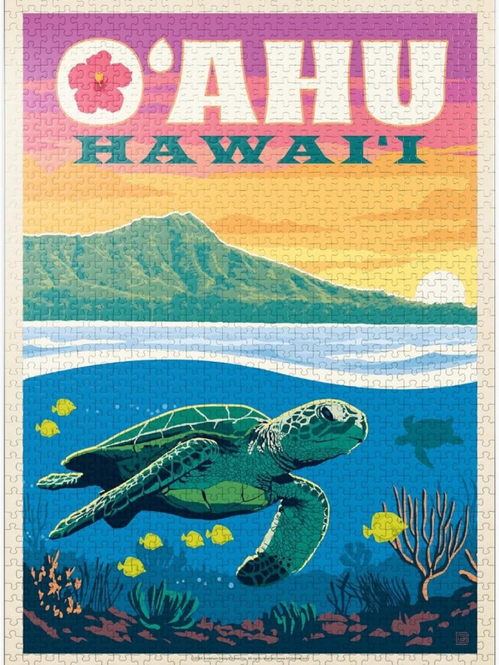 Vintage Sea Turtle Jigsaw Puzzle - 1000 Piece Premium Puzzle for Adults, Hawaii